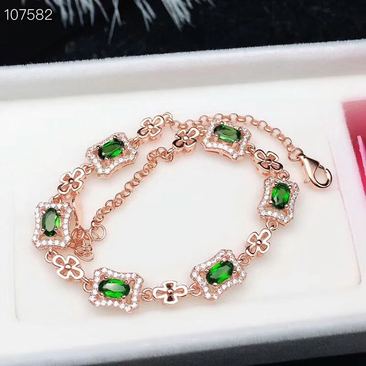 [MeiBaPJ] 925 Sterling Silver Natural Diopside Gemstone Bracelet for Women Fine Accessaries Green Stone Bangle | Украшения и