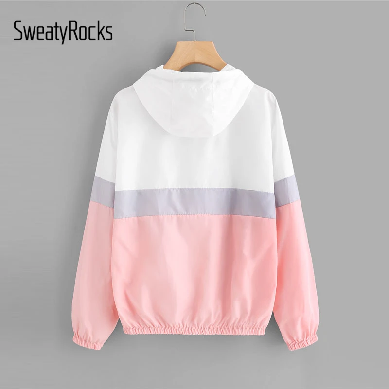 SweatyRocks كتلة اللون مرونة الخصر الرباط سترة 2018 جديد أزياء متعددة الألوان سستة امرأة الملابس السيدات جاكت للربيع