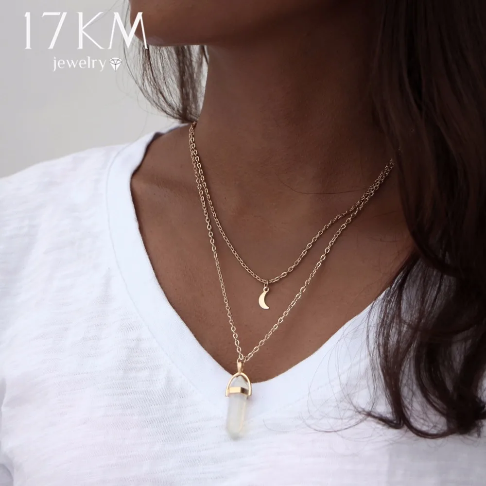 17KM Bohemian Opal Stone Moon Choker Necklaces New Fashion Charm