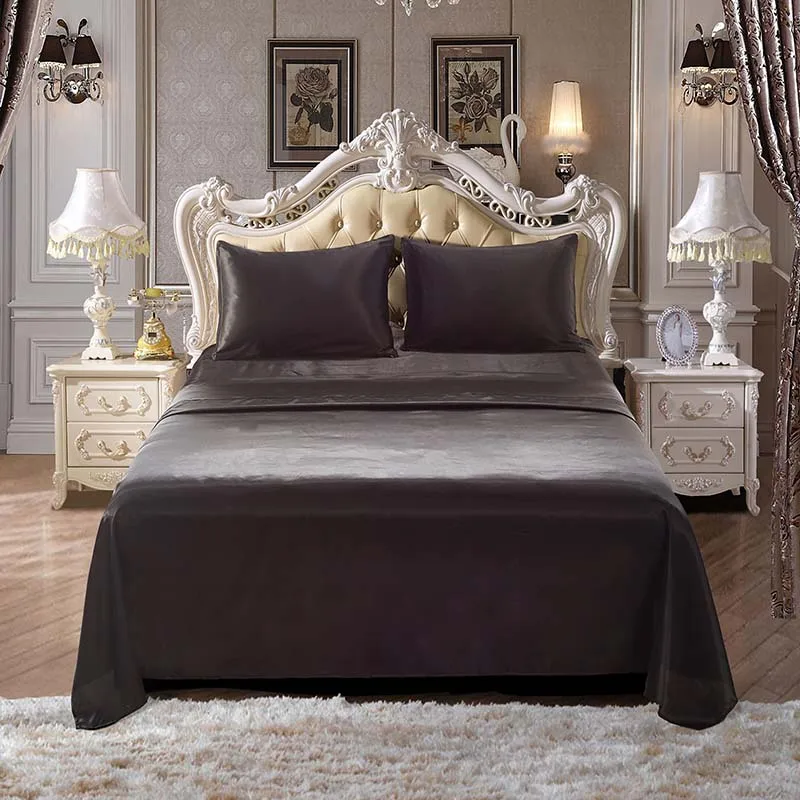 4 шт. Роскошная сатиновая шелковая простыня, мягкая королевская кровать, набор простыней, богемное постельное белье, домашние текстильные изделия простыни, набор - Цвет: Черный