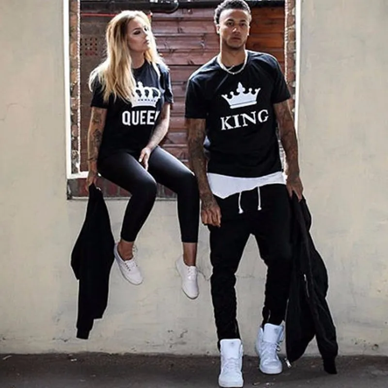 King Queen T shirt Men Women Tops Couple Clothes Imperial Crown Printing Cotton Casual O neck Short sleeve T Shirts for Lovers King Queen T shirt Men Women Tops Couple Clothes Imperial Crown Printing Cotton Casual O neck Short sleeve T Shirts for Lovers