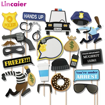 

21pcs Galore Cops and Robbers Police Photobooth Props Halloween Decoration Happy Birthday Baby Boy Girl Party Decoration Adult