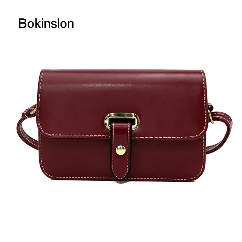 

Bokinslon Woman Handbgs Fashion Retro PU Leather Female Mini Bags Solid Color Lock Buckle Women Crossbody Bags