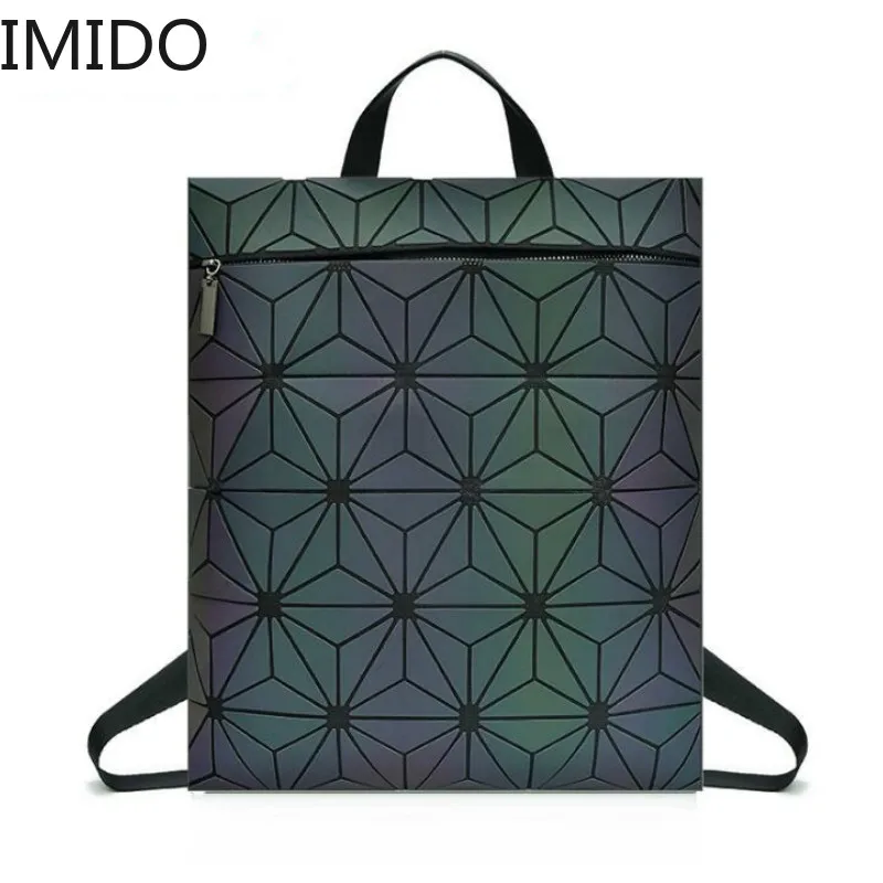 

IMIDO 2019 New Women Luminous Backpack Geomtry Folding Shoulder Bag Large Capacity Student's School Bag for Girls Matt Color Bag