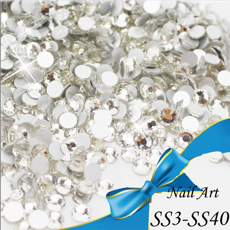 Wholesale ! ss3-ss40 Crystal decorations Flat Back rhinestones for nails stones Non Hotfix Glue on 3d nail art rhinestones diy