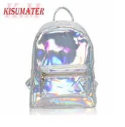 Kisumater новые летние Серебро Голограмма Рюкзак для девочек школьные сумки для девочек-подростков лазерная серебро сумка Бесплатная доставка