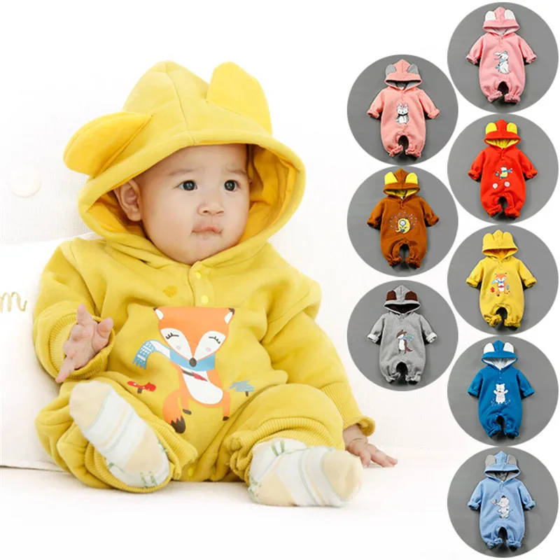 

New 2016 cute cartoon baby rompers jumpsuit warm clothing for new born babies 0-24M baby wear, newborn baby costumes clothes