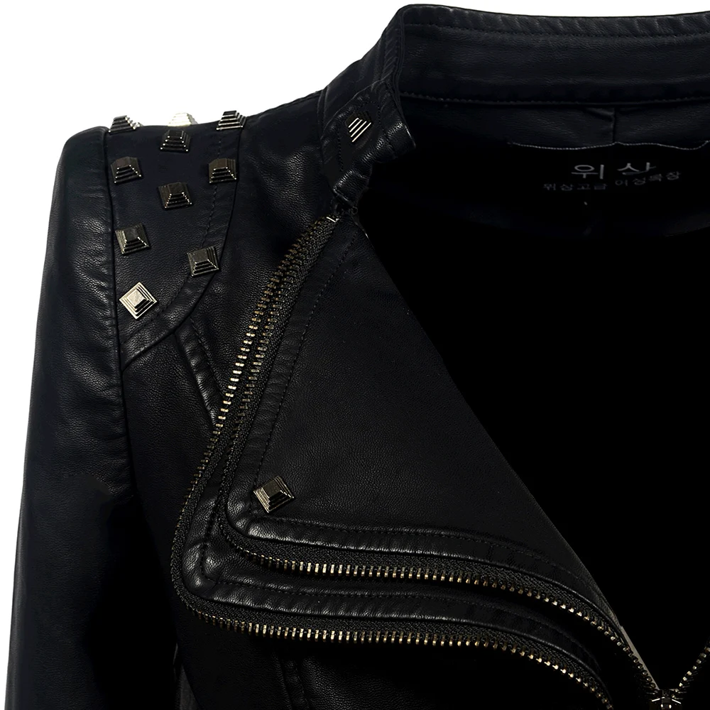 2018 пальто Горячая Для женщин зима-осень черная модная мотоциклетная куртка Верхняя одежда искусственная кожа полиуретан куртка