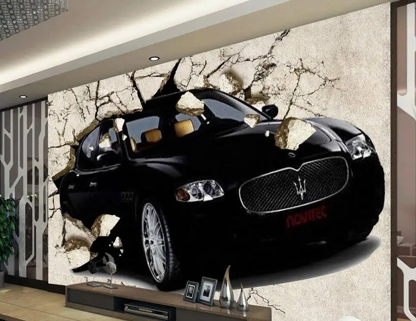 

3d wallpaper high-end custom mural non-woven wall sticker 3 d car broken wall painting photo 3d wall room murals wallpaper