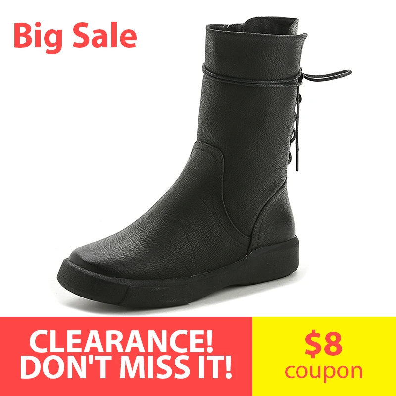 Big Clearance Sale Women ankle boots Shoes Genuine Leather Vintage Zip Ladies Motorcycle Boots ...