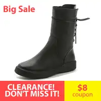 Big Clearance ขายผู้หญิงรองเท้าข้อเท้ารองเท้าหนังแท้ Vintage ซิปสุภาพสตรีรถจักรยานยนต์บู๊ทส์หิมะสั้นขนสัตว์ฤดูหนาว