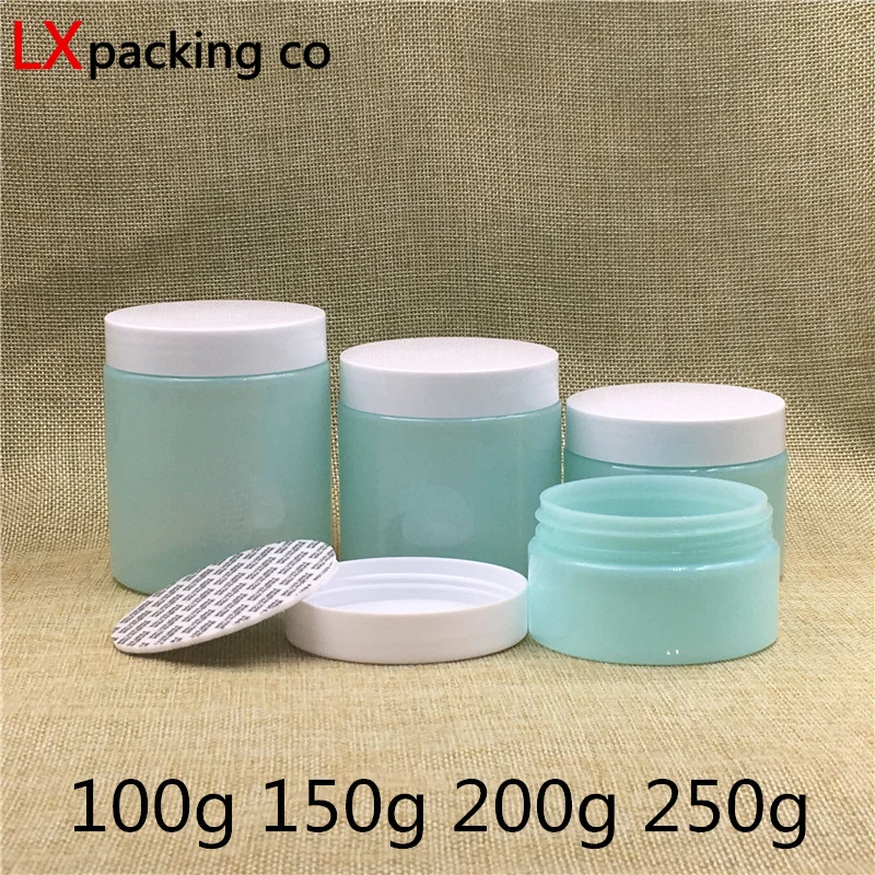 

30PCS 100ML 200ML 250Ml Blue Plastic Empty Seal Jars For Cosmetics Wedding Spice Candy Cream Container Bottles Free Shipping
