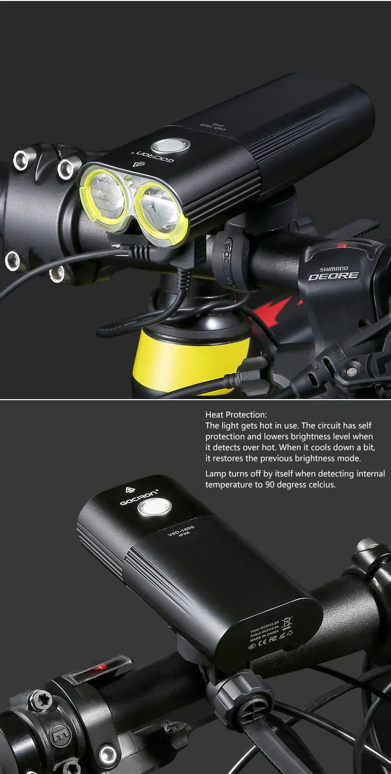 Gaciron велосипедный головной светильник, задний светильник, набор, USB зарядка, внутренний аккумулятор, светодиодный передний задний фонарь, велосипедный светильник, визуПредупреждение