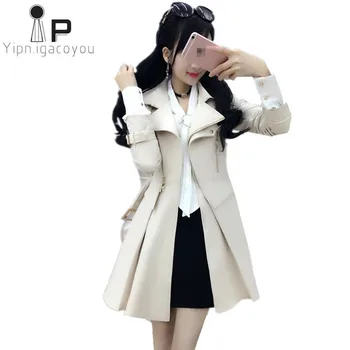 

2020 Spring Autumn New Beige trench Coat for women Plus size Self-cultivation long coat high quality fashion windbreakers B001