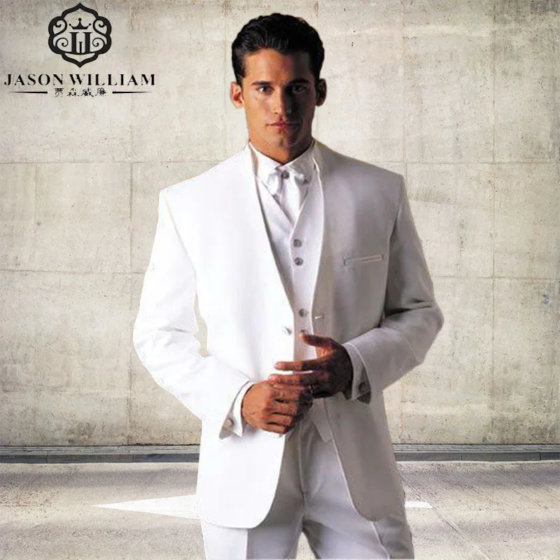 LN078 New Arrival white tuxedos for men stand collar Wedding Suits For