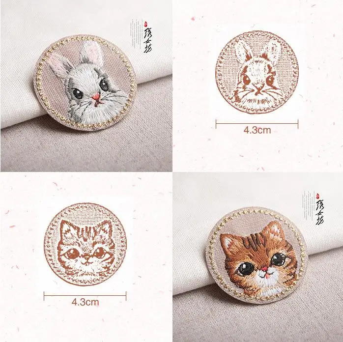 Изящная вышивка Панда Кролик котенок дети милые животные Insignia ткань паста Одежда