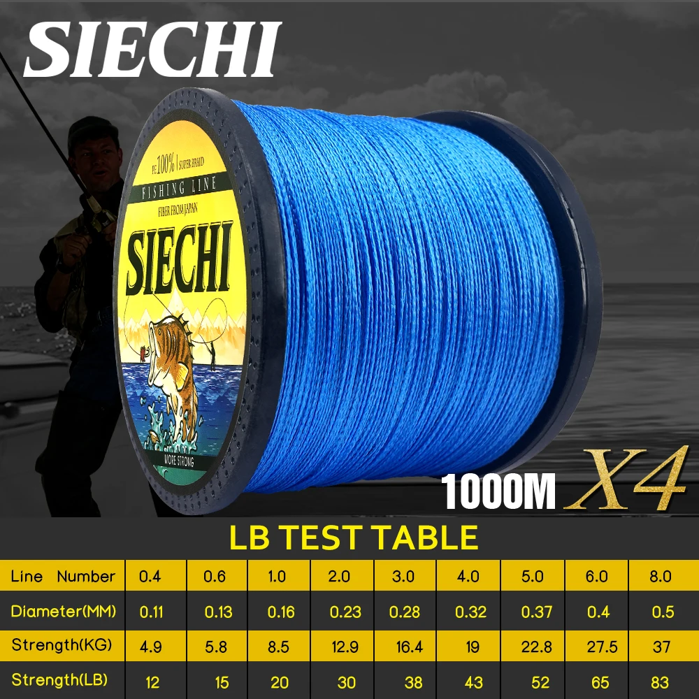 SIECHI خيط صنارة الصيد الأزرق 300 500 1000 M 4 مضفر Fishline المتعددة الشعيرات سلك الصيد اكسسوارات 12-83lb
