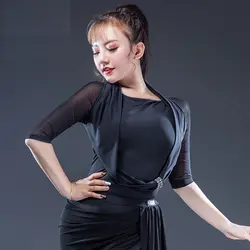 2018 Новая классическая Sexy латинских танцев топы для леди черный одежда Для женщин Бальные рубашка упругой конкурентоспособная