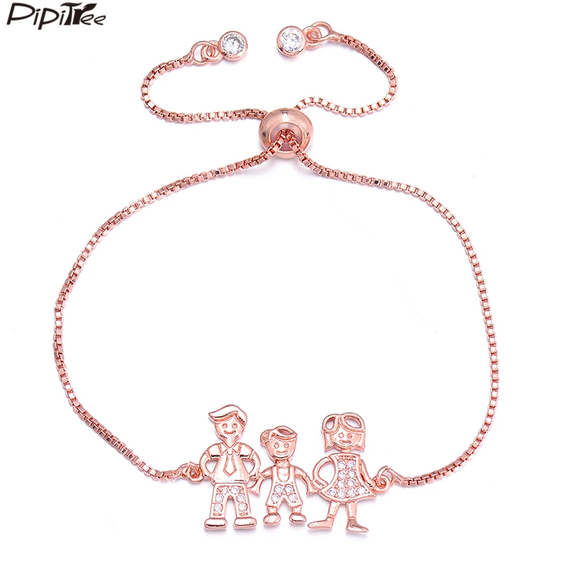 

Pipitree White CZ Dad Mom Boy Chain Bracelet for Women Men Family Copper Rose Gold Color Bracelets & Bangles Jewelry Nickle Free