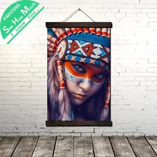 Родная Дикая девушка Свиток Живопись Холст Старинные Плакаты и Принты Wall Art Pictures Гостиная