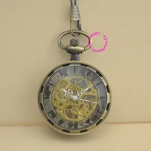 Nouveau mode de bonne qualité vintage rétro antique bronze hommes grand – père cadeau steampunk mécanique montre de poche heures avec la chaîne