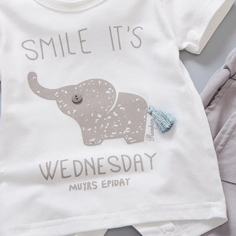 COOTELILI Cute Elephant Toddler Girls Boys Summer Clothing Kids Clothes Set Summer Baby Boy T-Shirt + Shorts Cotton Suits  (3)