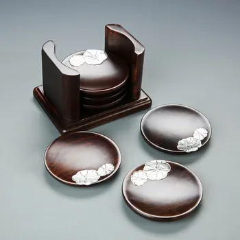 

Ebony solid wood Coaster Creative Wooden Tea Cup Mat insulation non-slip Tea Tray group Kung Fu Tea Set Tea Ceremony Accessories