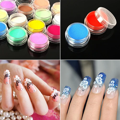 

New 12 Mixed Colors Acrylic Nail Art Tips UV Gel Powder Dust 3D DIY Decoration Set 5MY