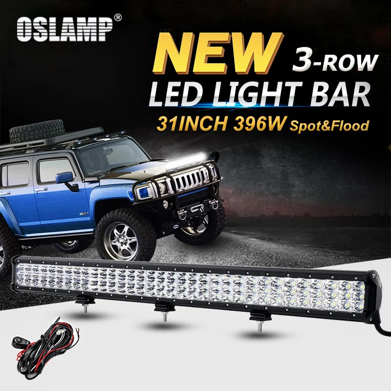 

Oslamp 31inch 396W 3-Row LED Offroad Light Bar Combo Beam Led Work Light Bar for DC12v 24v Truck SUV ATV 4WD Pickup 4x4 Led Bar