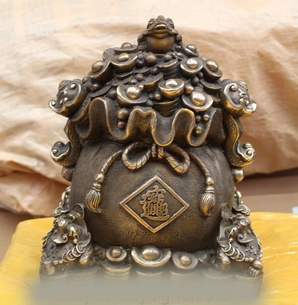 

DS 11" China Bronze Copper Feng shuey Every generation of money moneybag bufonid