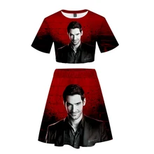 Костюм с короткой юбкой Люцифера,, 2 футболки с короткими рукавами и костюм с платьем, два предмета, высокое качество, новые повседневные комплекты Люцифера