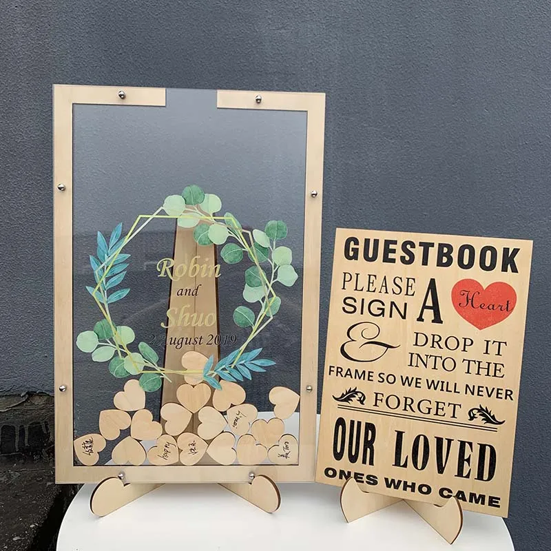 Personalize Frame Wedding Signs Wood Wedding Signature Guest Book Mrs.Decoration Rustic Sweet 120pcs Small Wood Hearts