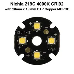 Quad Nichia 219C 4000 K CRI92 светодиодный излучатель с KDLITKER 20 мм x 1,5 мм DTP Медь PCB (параллельный) w/Оптика