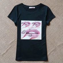 NiceMix 2019 sequin top lips letter tshirt women cotton tops summer t-shirt short sleeve o-neck t shirt women poleras de mujer NiceMix 2019 sequin top lips letter tshirt women cotton tops summer t-shirt short sleeve o-neck t shirt women poleras de mujer