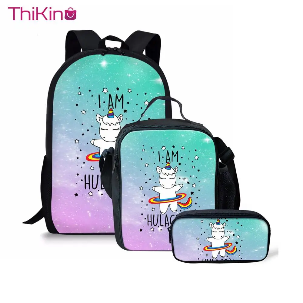 

Thikin Casual Pink Unicorn School Bags 3pcs/set for Teenagers Girls School Backpack Cartoon Pattern Bookbag Lovely Satchel