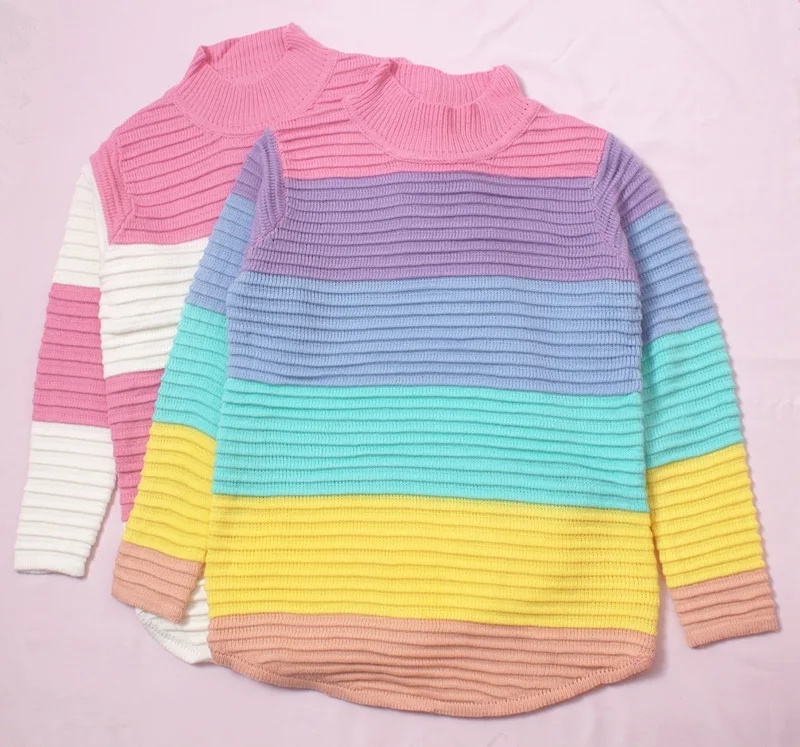 Новинка года; цветной свитер; вязаный женский свитер в полоску больших размеров для милых девушек