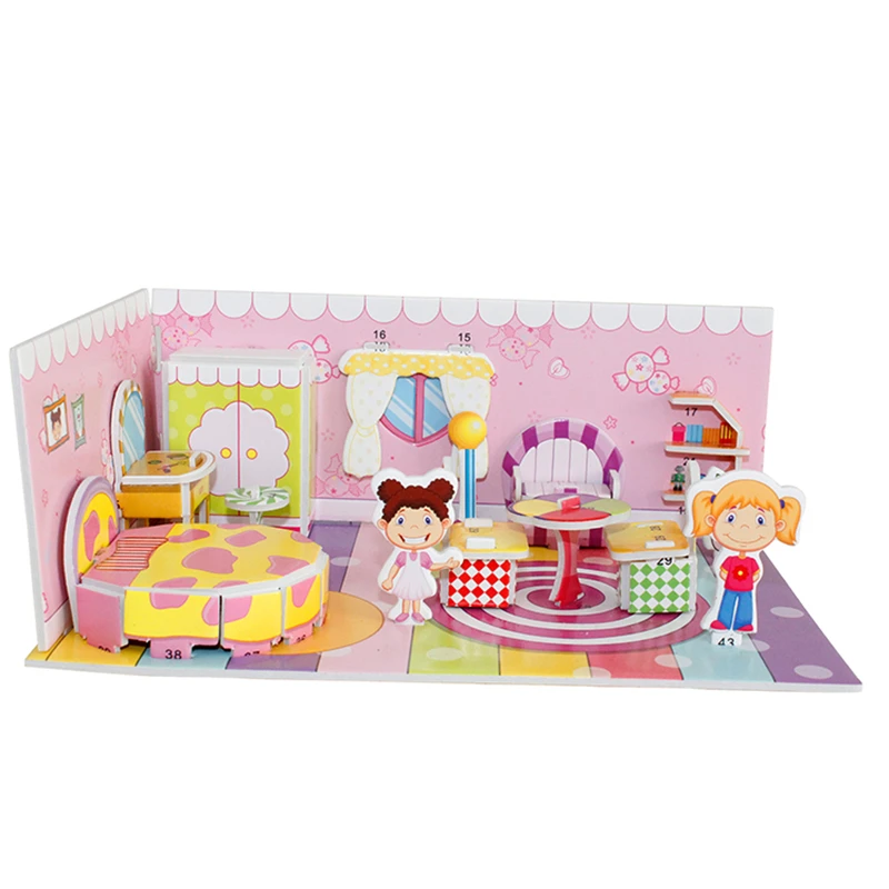 

3D Puzzle Safe Foam Model Building Architecture Diy House Diy Pink Lovely Girl's House Furniture Bed Toys for Kids