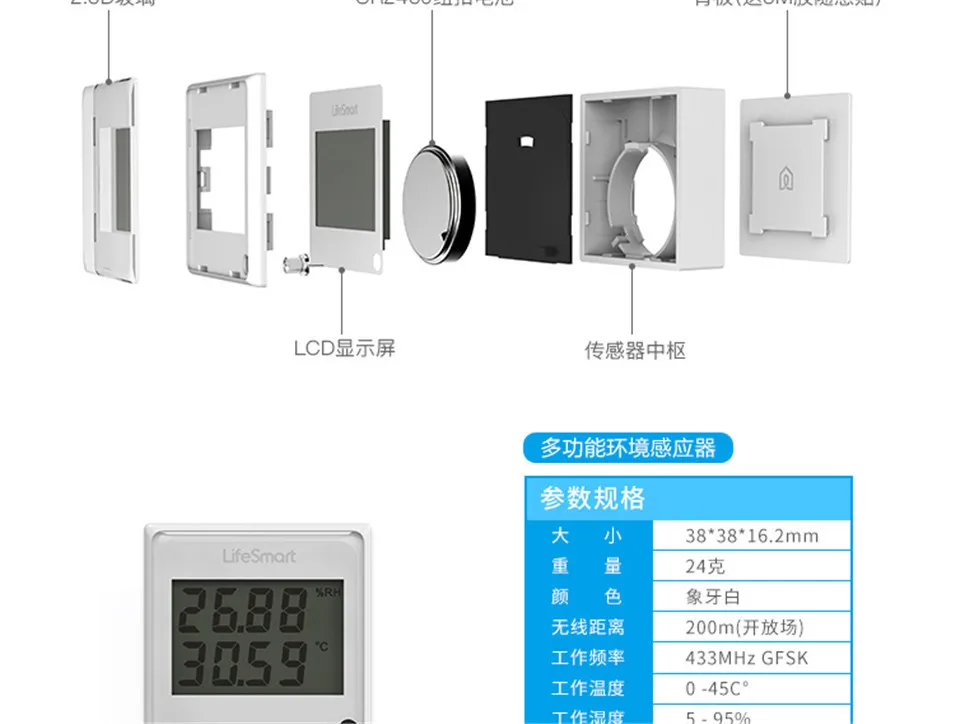 12---Lifesmart Multifunctional Environment Sensor 433MHZ Monitor Indoor Temperature,Humidity App Realtime View Remote Control by APP