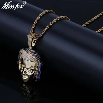 

Missfox Hip Hop Super Singer Big Pendant Necklace Long Men HQ Blue/Pure Cubic Zirconia Free Shipping 24k Gold Pendant Jewelry
