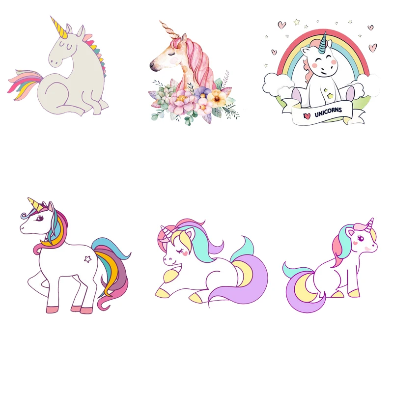 

6Pcs/Set Mini Size Unicorn Appliques on Clothes Badges Clothing Deco Heat Transfer New Design Washable Diy Accessory Patches E