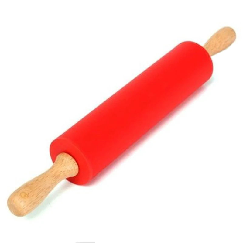 JX-LCLYL 12" Kitchen Wooden Flour Pastry Dough Handle Roller Silicone Rolling Pin Stick