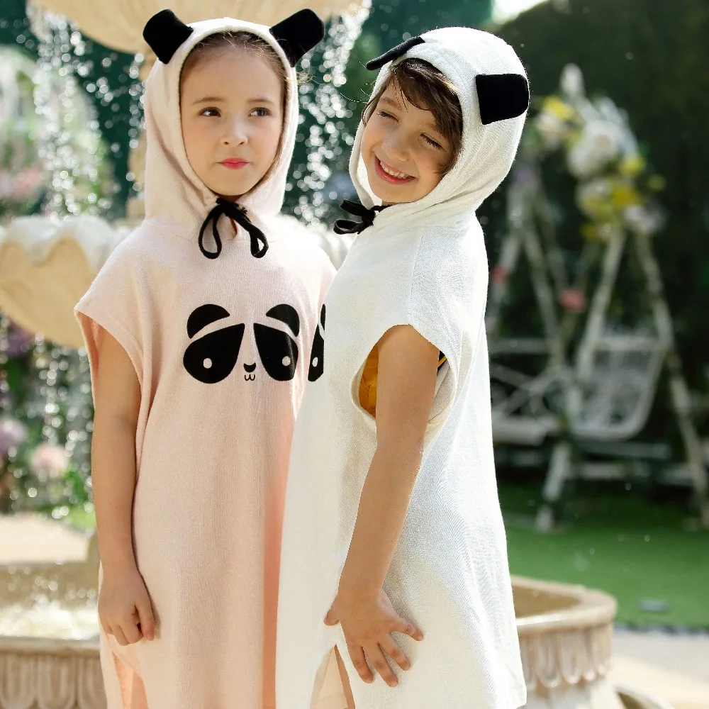 

Kids Beach Cover Panda Print Shirt with Cap Boys Girls UV Protection Cute Swim Rash Guard Suit 3-10 Years