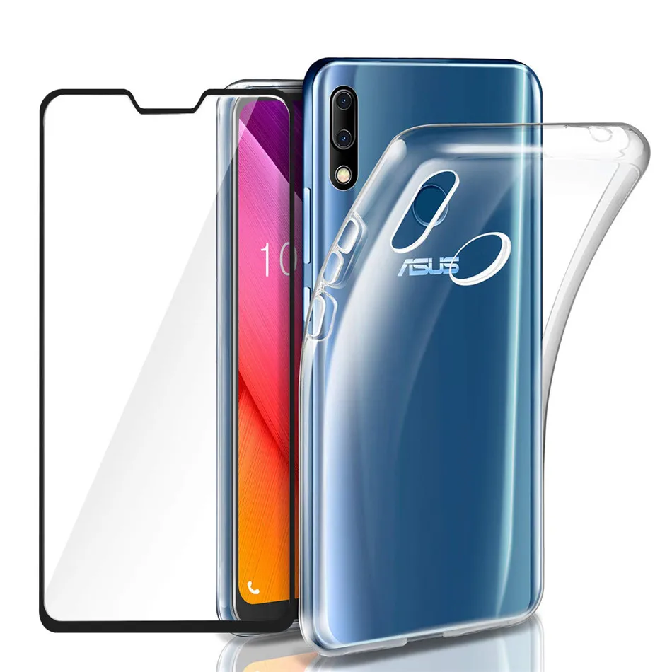 

For Asus Zenfone Max Pro M2 ZB631KL Case Clear Soft Cover For Zenfone Max ZB633KL + Armor Tempered Glass Screen Protector