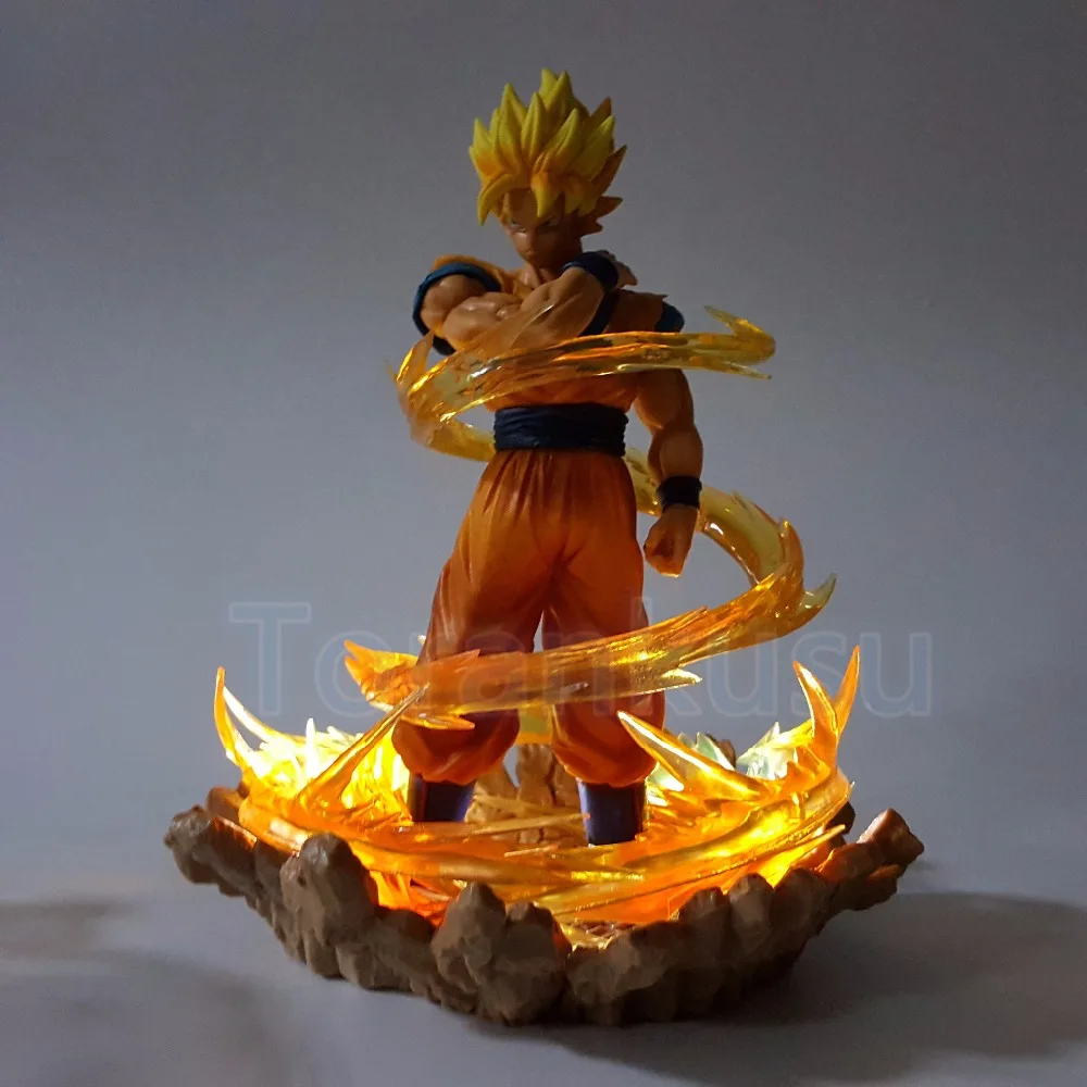 Dragon Ball Z Action Figure Son Goku Power Up Led Light DIY Display Toy
