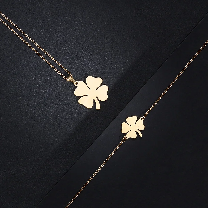 CACANA jewelry sets jewelry set Stainless Steel Sets For Women Clover Shape Necklace Bracelets Earrings For Women Lover's Engagement Jewelry