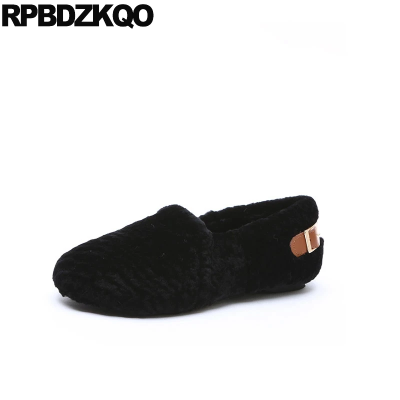 

2018 black ladies beautiful flats shoes korean winter slip on designer round toe women leisure chinese fur factory direct china