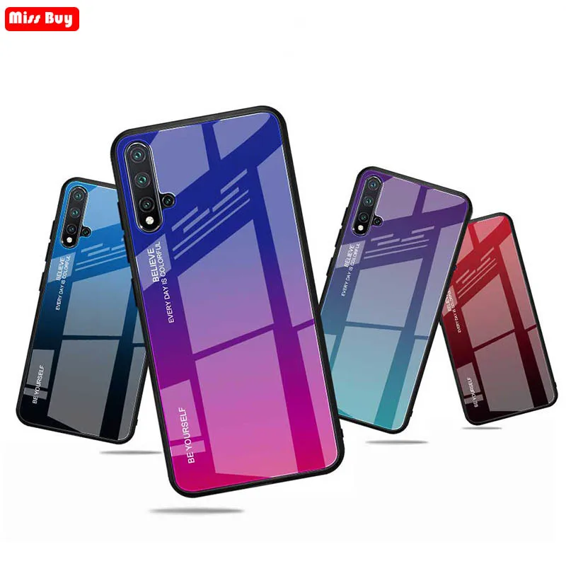 

For Huawei nova 5 Case Luxury Gradient Tempered Glass Phone Cases For Huawei nova 5 Pro Fundas Nova5 Pro Cover Protection Shell