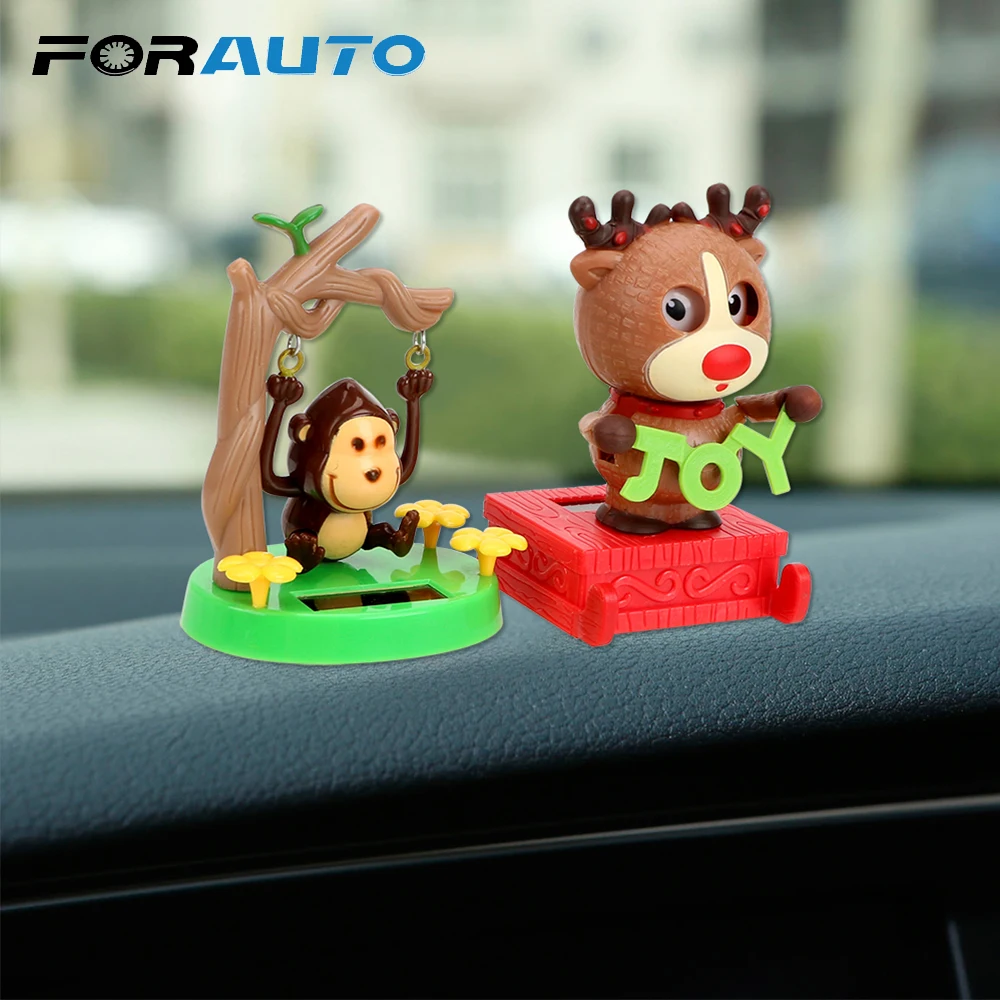 

FORAUTO Cute Animal Car Ornament Solar Powered Swinging Dancing Toy Gift For Kids Swing Cartoon Doll Car Dashboard Decoration