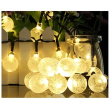 Hot Solar Outdoor String Light 20ft 30 LED Warm White Crystal Ball Solar Powered Globe Fairy Light Garden Path Lighting String