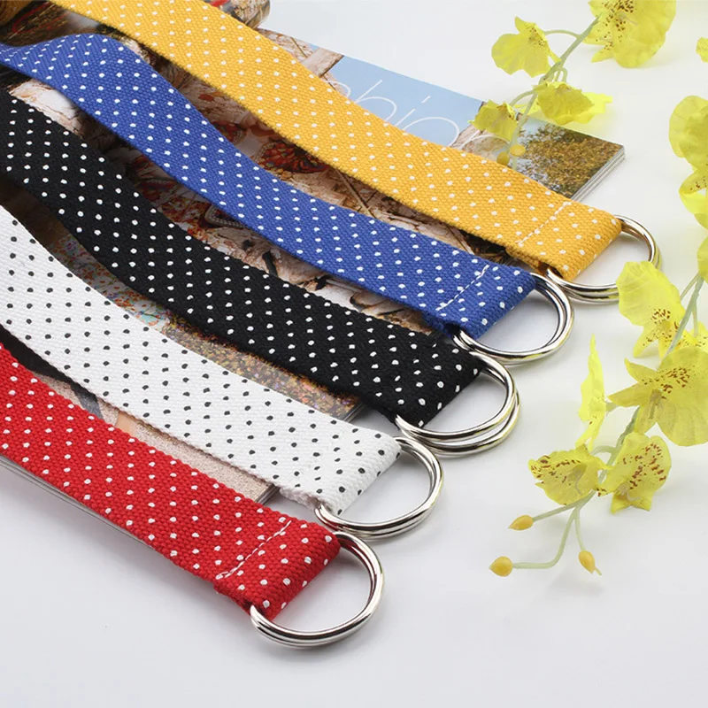 

Casual White Dot Canvas Belt Harajuku Men Women Fashion D Ring Buckle Jeans Waist Belts off white Black 130Cm Long Waistband Z30